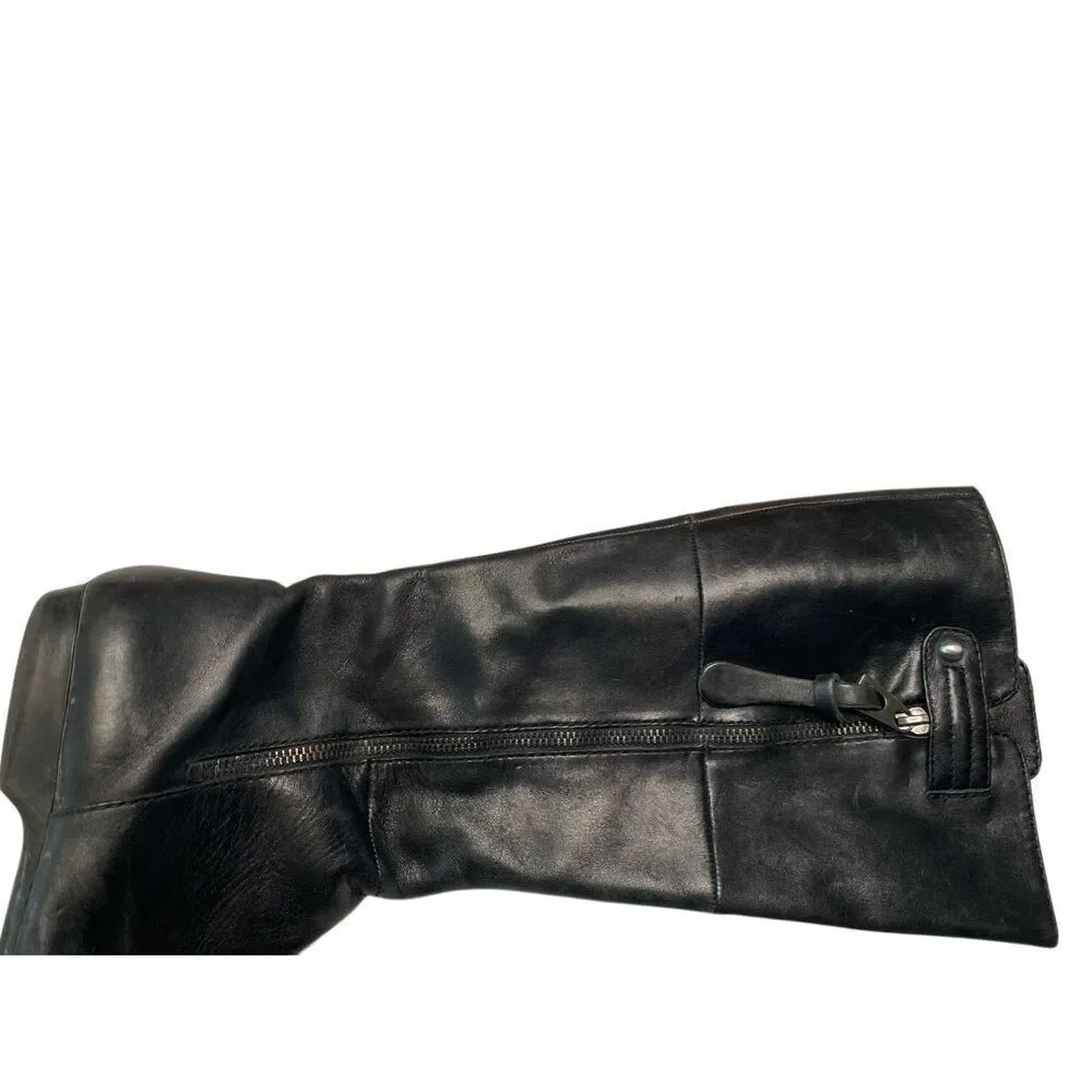 Enzo Angiolini Black Leather Riding Boots Womens 8.5 Zip Tall Knee High Shoes